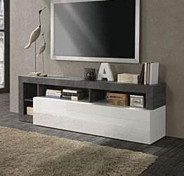 Porta Tv moderno in finitura bianco laccato lucido e ossido