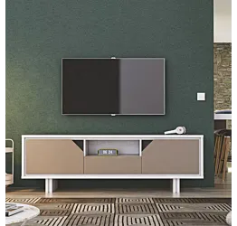 Porta tv Bianco Frassino e Visone costituito da due ante e un cassetto Zenzero Shop