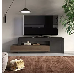 Porta tv design moderno in finitura Lava e Mercure, 1 anta 1 cassetto Zenzero Shop