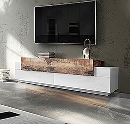 Mobile porta tv moderno L.200 con 3 ante in finitura Bianco lucido e Pero