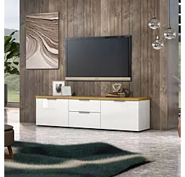 Mobile tv colore Bianco lucido con top Rovere