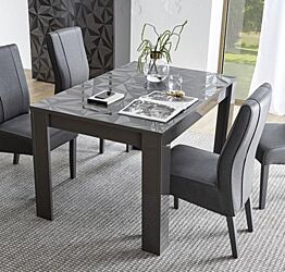 Tavolo moderno con serigrafia prismatica e 6 posti a sedere, finitura grigio lucido