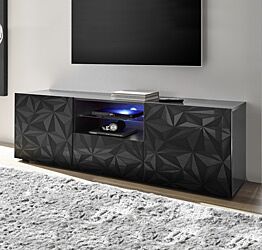 Base porta TV, 2 ante 1 cassetto, grigio laccato lucido con serigrafia prismatica