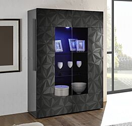 Vetrina 2 ante, grigio laccata lucida con serigrafia prismatica