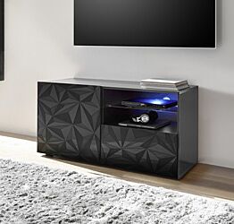 Base porta TV, 1 ante 1 cassetto, grigio laccato lucido con serigrafia prismatica