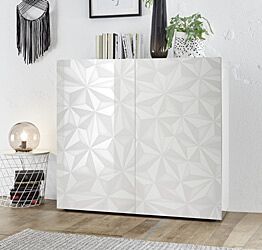 Madia contenitore 2 ante, bianco laccato lucido con serigrafia prismatica