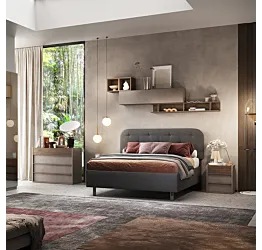 Camera matrimoniale Bronzo con letto in tessuto, collezione Mondo Zenzero Shop