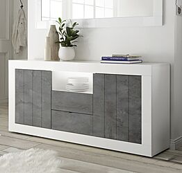 Madia moderna, 2 ante 2 cassetti in finitura Bianco Lucido e Ossido