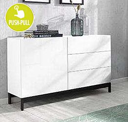 Madia moderna, 3 cassetti 1 anta in finitura bianco lucido