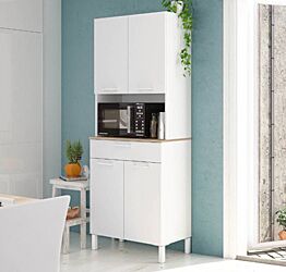 Mobile multiuso, 4 ante e 1 cassetto, bianco artik e rovere canadian