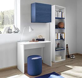Set Zona Studio con Scrivania, Libreria e Pensile, Blu e Bianco Opaco