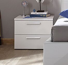 Comodino 2 cassetti con maniglie in legno Bianco