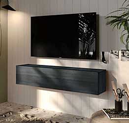 Parete attrezzata 138x30x29 h cm, Nero Frassinato, collezione Logica