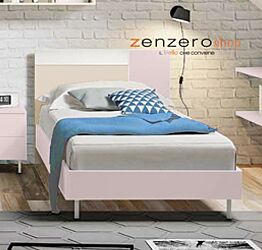 Letto una piazza e mezza POP 01, finitura Rosa confetto, Bianco Opaco e Orzo