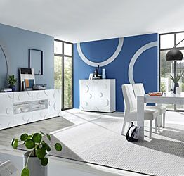 Soggiorno moderno completo di Tavolo Bianco lucido e 2 Madie Cerchio