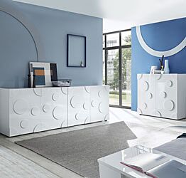 Sala moderna, composta da 2 Madie cerchio a 2 e 4 ante, Bianco lucido