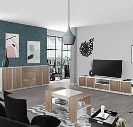 Sala moderna completa finitura noce caracalla e bianco lucido 