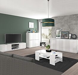 Salotto con madia alta, porta TV e madia 4 ante finitura bianco lucido Zenzero Shop