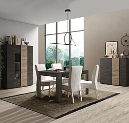 Soggiorno moderno, 1 madia,1 vetrina e 1 tavolo, Kadiz e Titanio Zenzero Shop