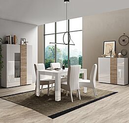 Soggiorno composta da 1 madia,1 vetrina e 1 tavolo, Kadiz e Bianco lucido