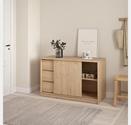 Scarpiera con un anta scorrevole e tre cassetti colore Rovere Zenzero Shop