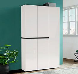 Scarpiera alta 5 ante, Bianco laccato lucido, pronta consegna