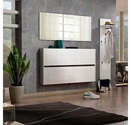 Scarpiera moderna sospesa, Bianco lucido con inserto 