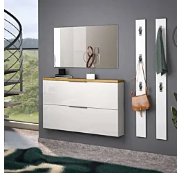 Scarpiera 2 ribalte, Bianco lucido e Rovere chiaro Made in Italy Zenzero Shop