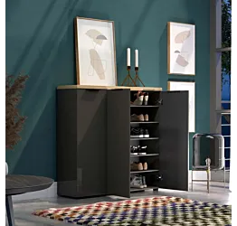 Scarpiera  Antracite lucido con piano Rovere miele