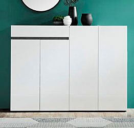 Promozione scarpiera 4 ante e 1 cassetto, Bianco laccato lucido