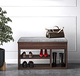 Scarpiera moderna Ankara noce con cuscino grigio