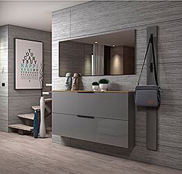 Promozione scarpiera orizzontale due ribalte, Grigio con top Rovere