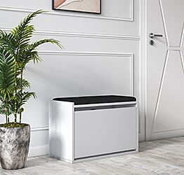 Panca-scarpiera Ankara bianca con cuscino nero