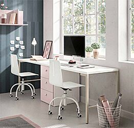 Scrivania doppia per camerette con piana Bianca e Cassettiera Rosa confetto Zenzero Shop