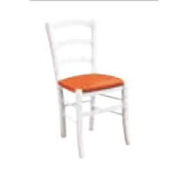 Sedia in finitura laccato bianco con fondino arancione