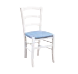 Sedia in finitura laccato bianco con fondino azzurro