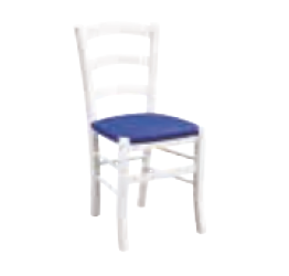 Sedia in finitura laccato bianco con fondino blu