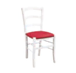 Sedia in finitura laccato bianco con fondino rosso