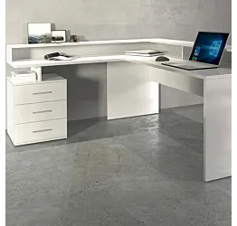 Scrivania angolare 3 cassetti, 180/160x90x60 h cm, Bianco laccato lucido