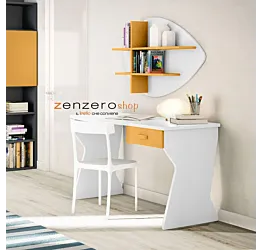 Scrivania moderna con 1 cassetto in finitura Miele e Bianco Opaco