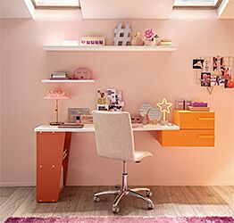 Scrivania moderna per camerette Moretti Compact, finitura Bianco e Mandarino laccato