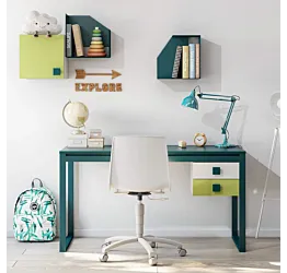 scrivania verde con cassetti