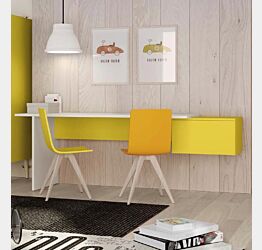 Scrivania con pensile, finitura Bianco opaco e Giallo zafferano