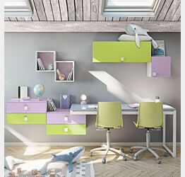 scrivania con cassetti colorata