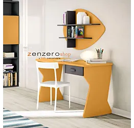 Scrivania moderna con 1 cassetto in finitura Miele e Grigio Titanio