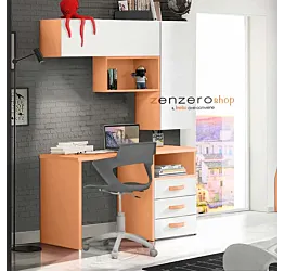 Scrivania con cassettiera e vano a giorno in finitura Papaya e Bianco Opaco