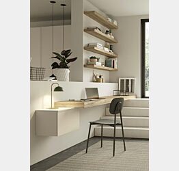 Scrivania moderna sospesa per camere e camerette, finitura Noce gold