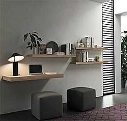 Scrivania sospesa  in finitura Noce, zona studio per camere e camerette