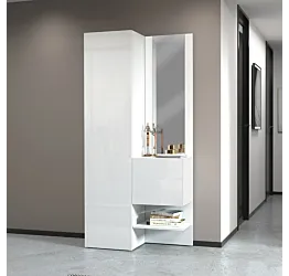 Set ingresso da 2 pezzi, 90x191x35 h cm, Bianco laccato lucido