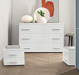 Set moderno comò e comodini in finitura in finitura Rovere Bianco